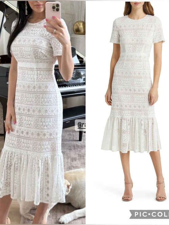 Rachel Parcell Dresses & Skirts - NWT Rachel Parcell Striped Lace Fitted Midi Dress in Lucent White Size Medium